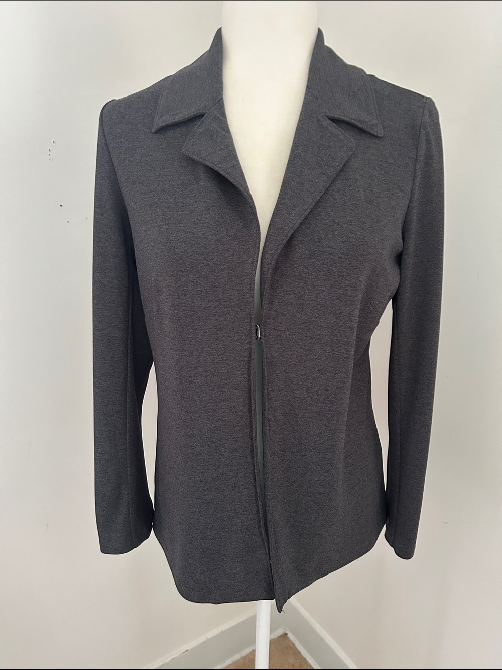 Talbots Charcoal Gray Zip-Front Knit Blazer sz S